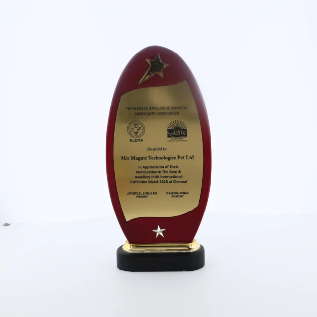 An award trophy with an engraved plaque
