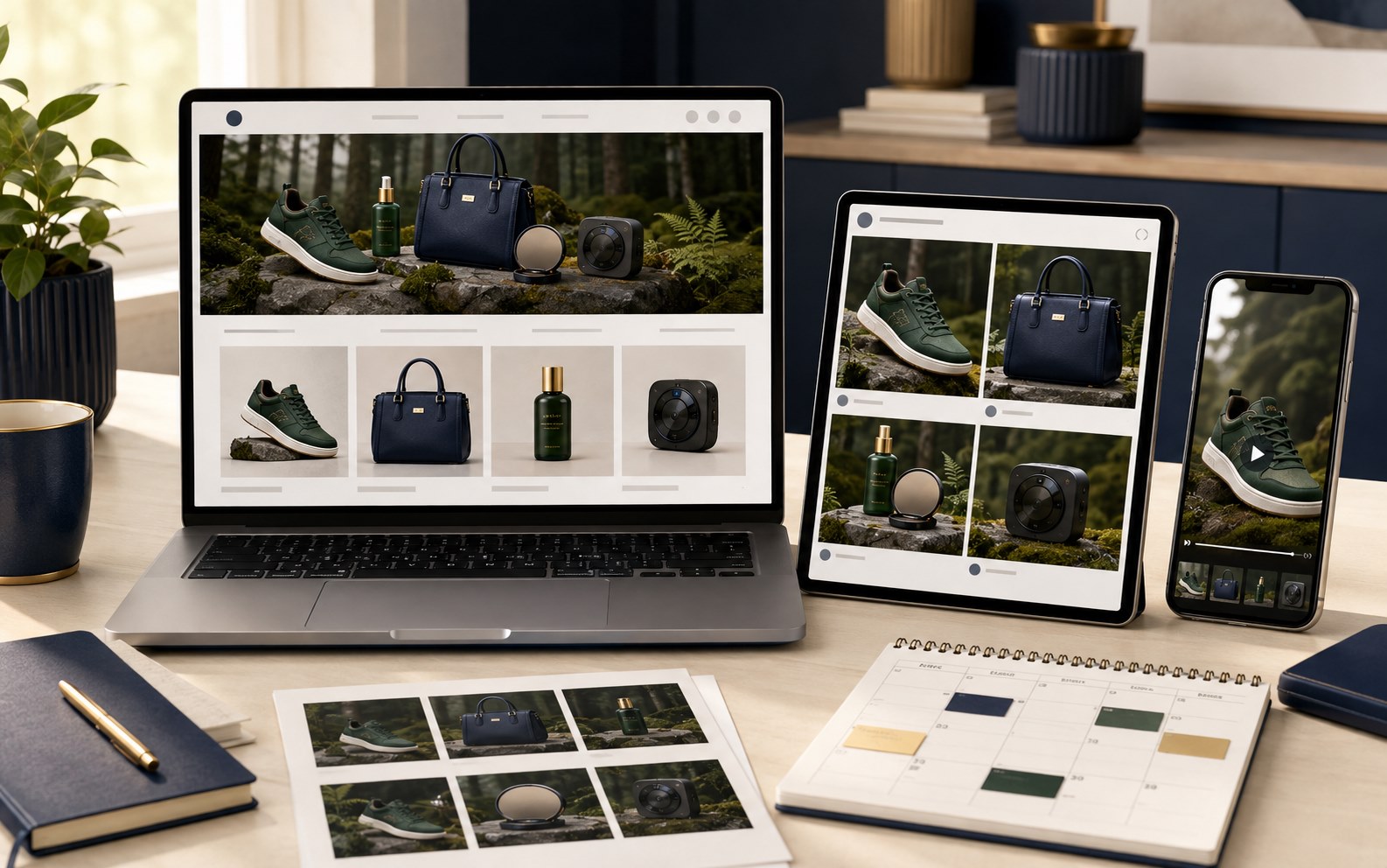 Multi-category product visuals formatted for blogs, ecommerce and short social videos