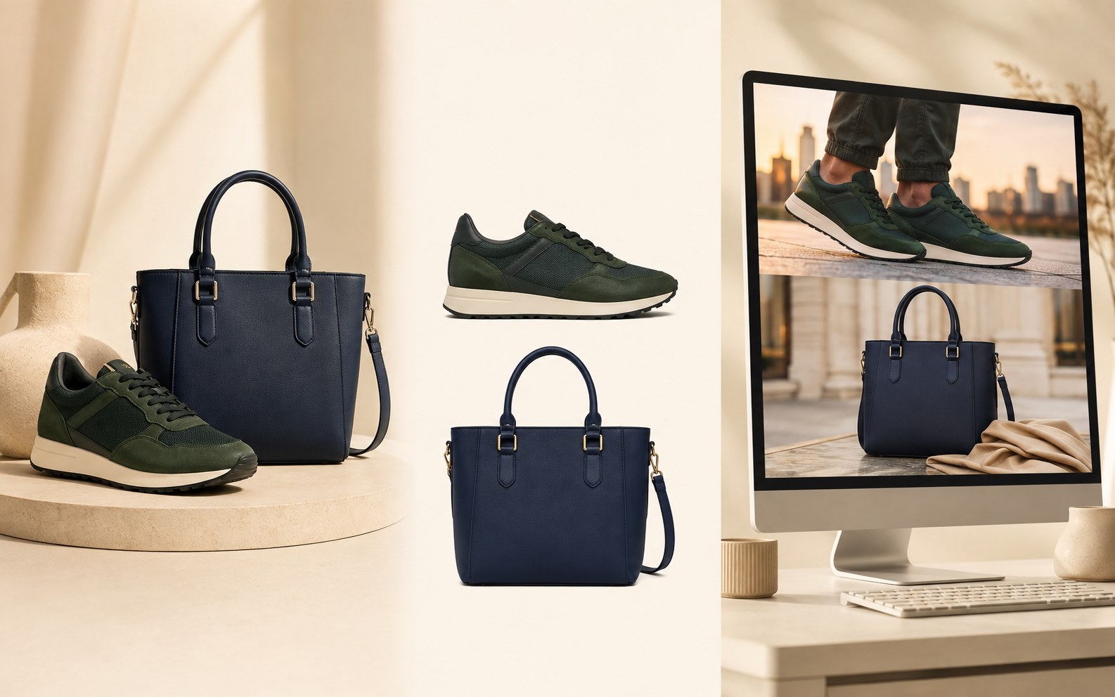 Shoe and handbag photographs transformed into clean cutouts and lifestyle marketing visuals