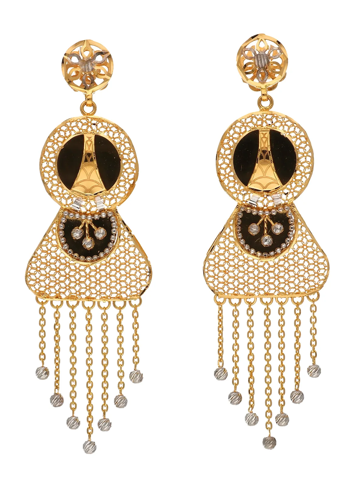 Gold and enamel chandelier earrings