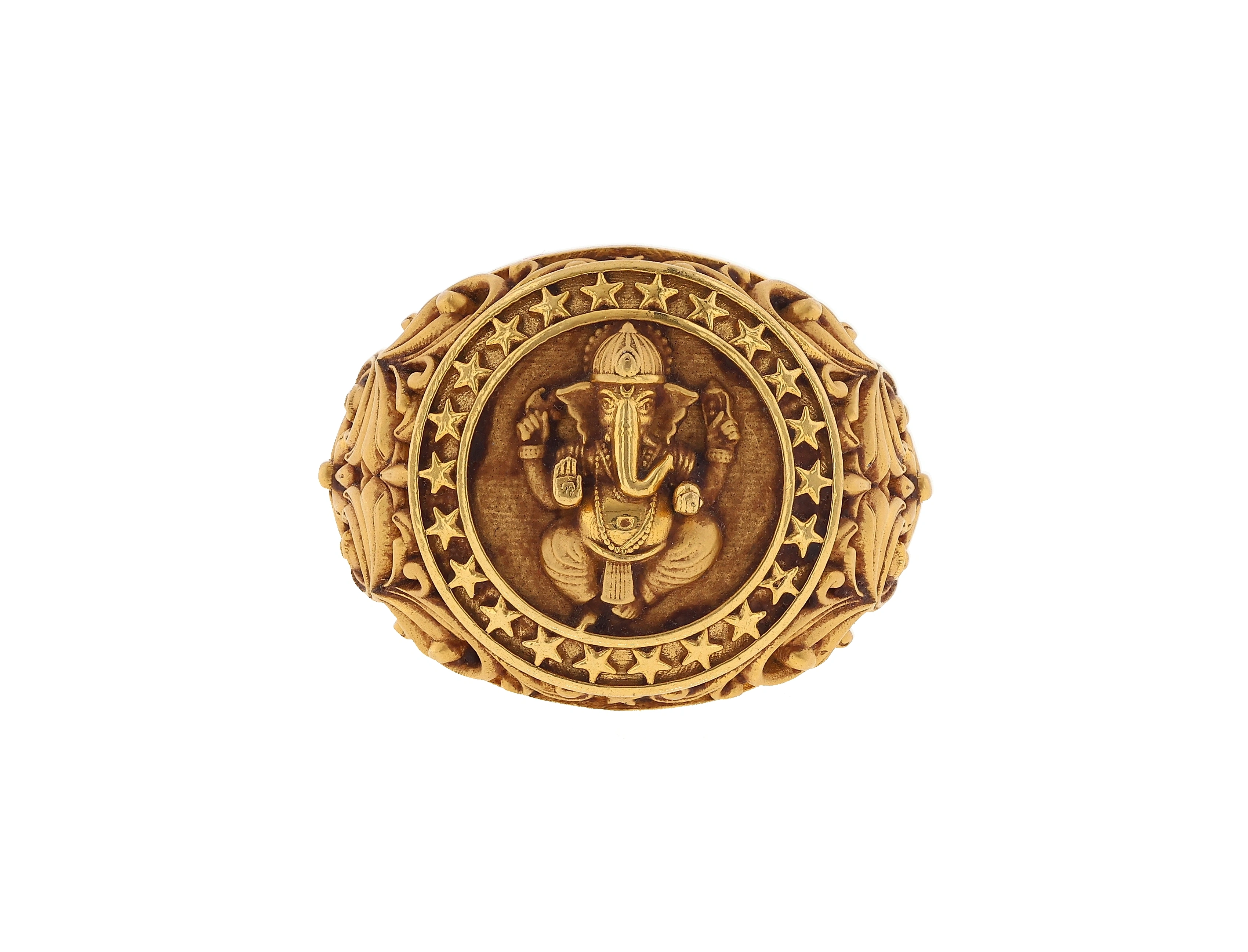 Antique gold ring — Ganesh motif, front