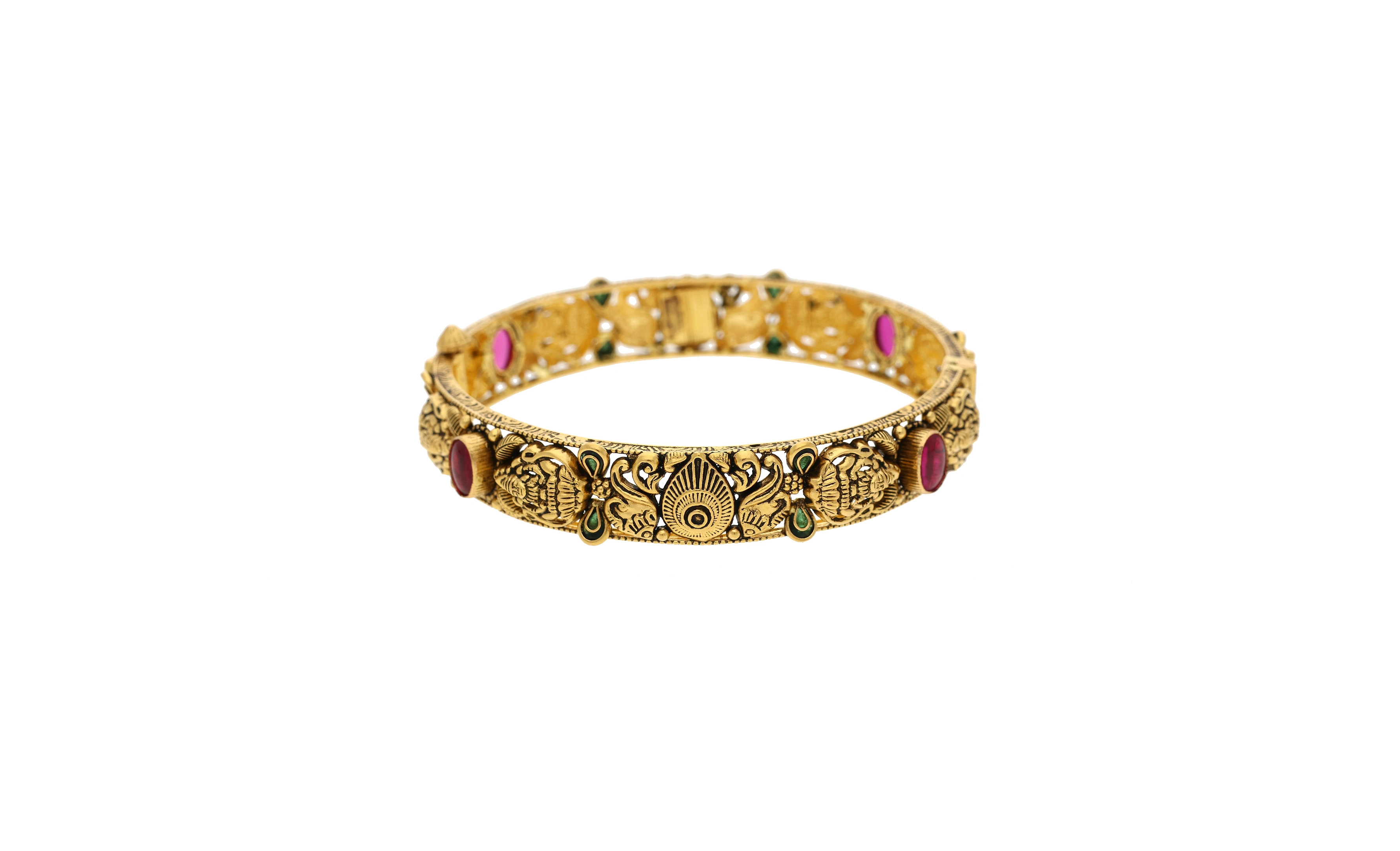 Antique gold bangle with gemstones