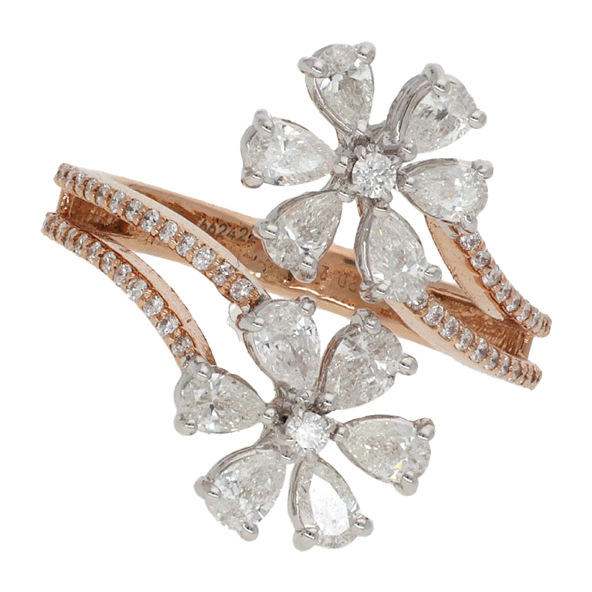 Diamond flower ring, rose and white gold