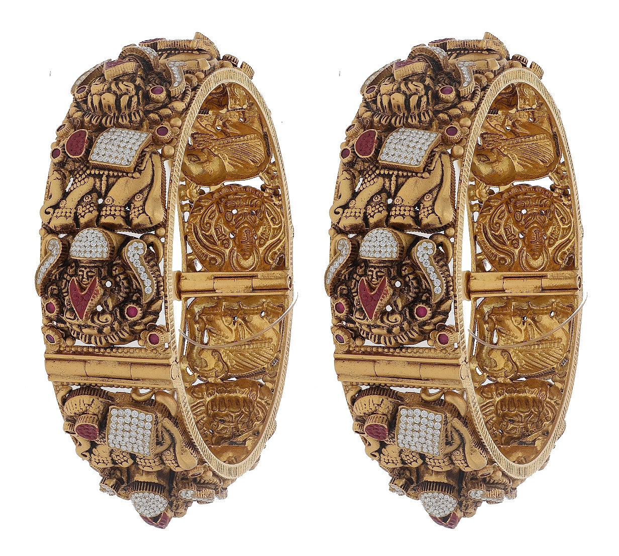 Antique temple-style gold bangle pair